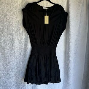 Ramy Brook Black Pleated Dolman Sleeve Mini Dress